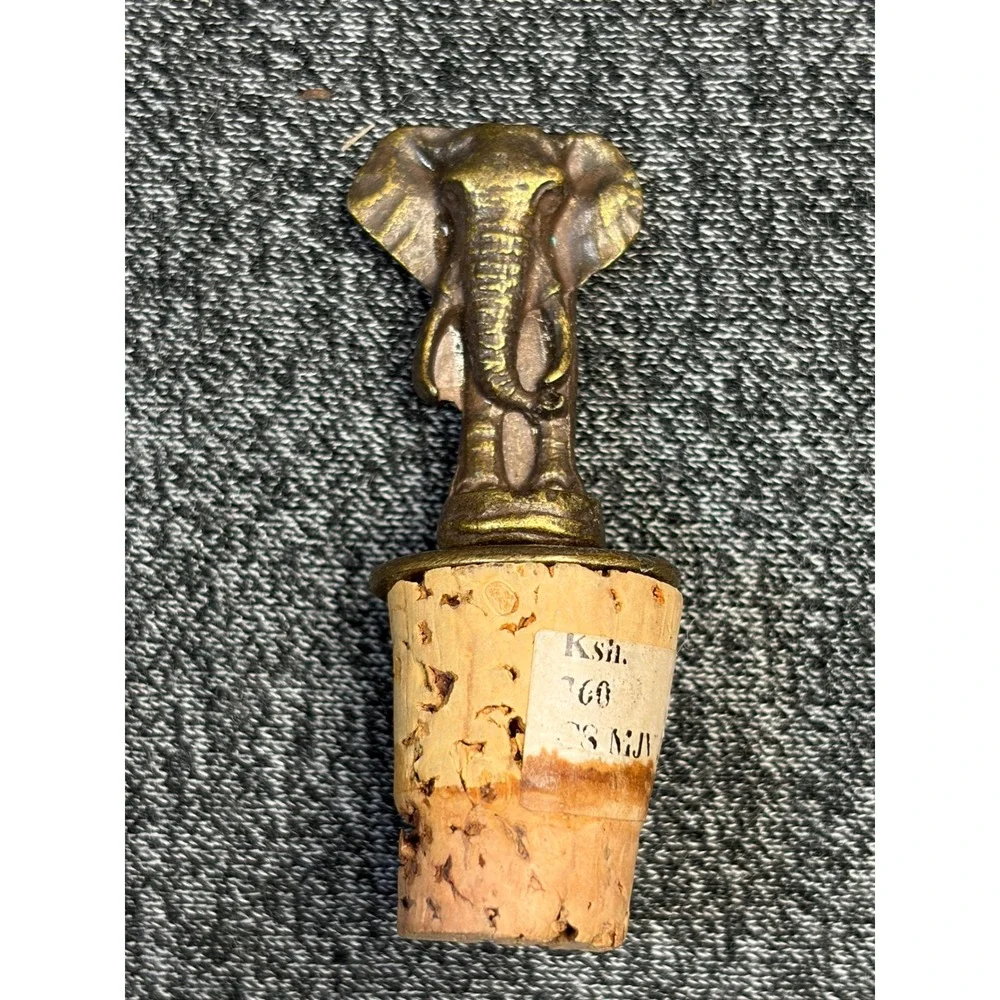 Lot of 4 Wine Bottle Stoppers Wood Glass Brass Jeweled Barware‎ African Elephant